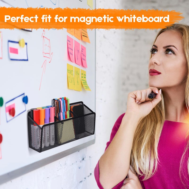 Ameceres Magnetic Pencil Holder - Extra Strong Magnets Mesh Marker Holder Perfect for Whiteboard, Refrigerator and Locker Accessories (3 Baskets, 1 Pack Black) - Image 5